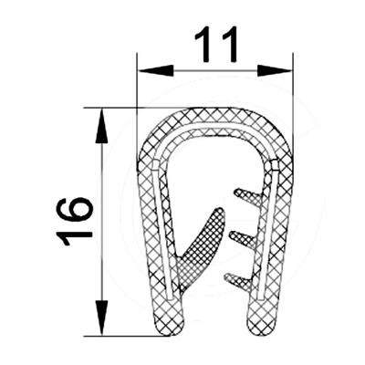 Klemprofiel | PVC kantafwerkprofiel | zwart | 16 x 11 mm | rol 100 meter